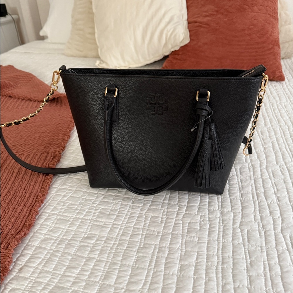 Tory Burch Thea Black Leather Convertible Tote Bag BRAND NEW